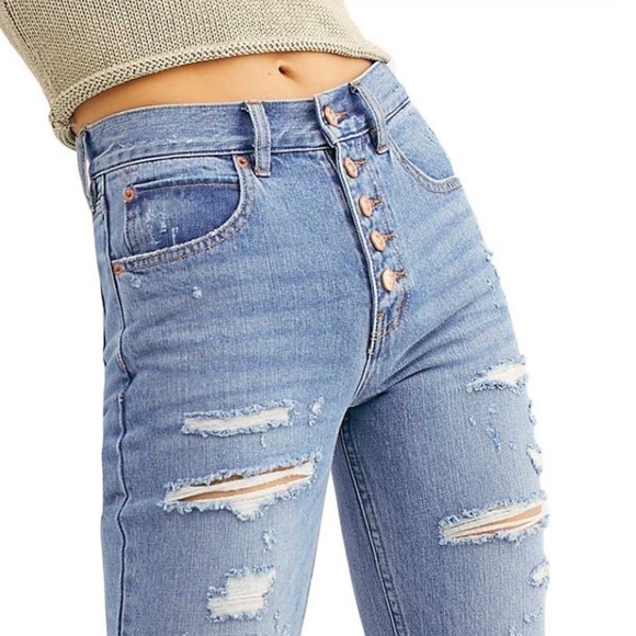 Free People We The Free Blossom Distressed Rigid Skinny Jeans in‎ Blue Size 28 - Picture 3 of 13